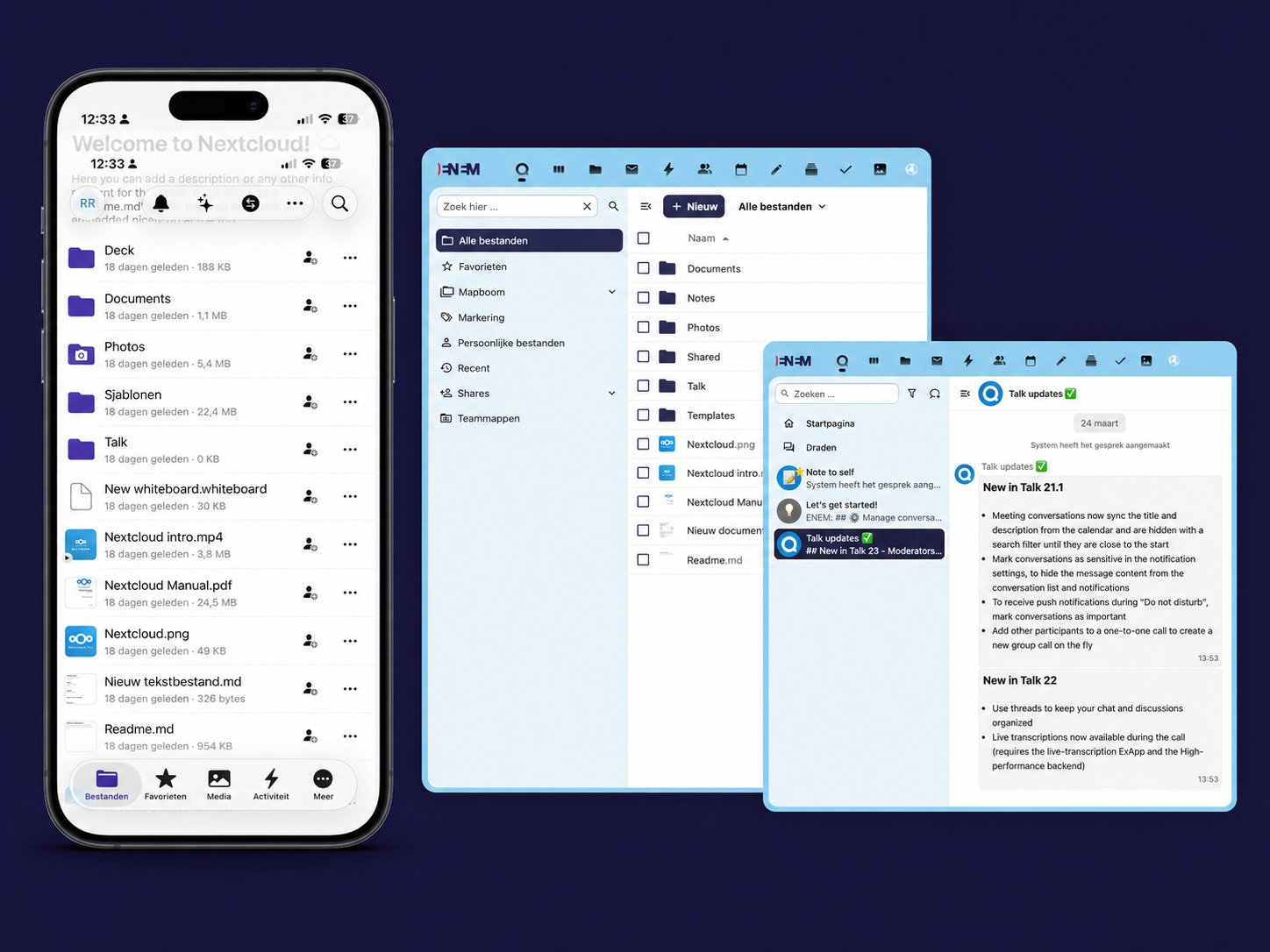 ENEM Office op desktop en telefoon